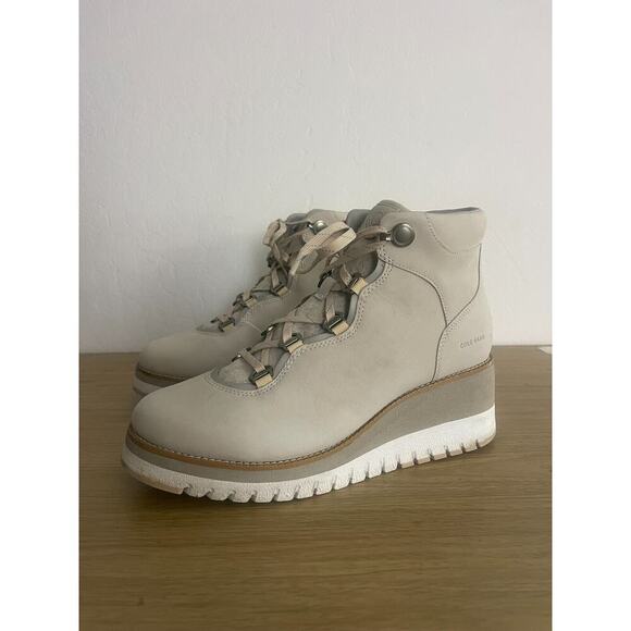 Cole Haan 10 Boots Zero Grand City Lace-Up Platform Wedge leather Boot Gray - Picture 3 of 10
